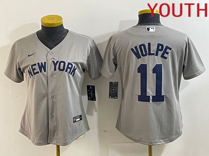 Youth New York Yankees #11 Volpe Grey Nike Game 2024 MLB Jersey style 7->youth mlb jersey->Youth Jersey